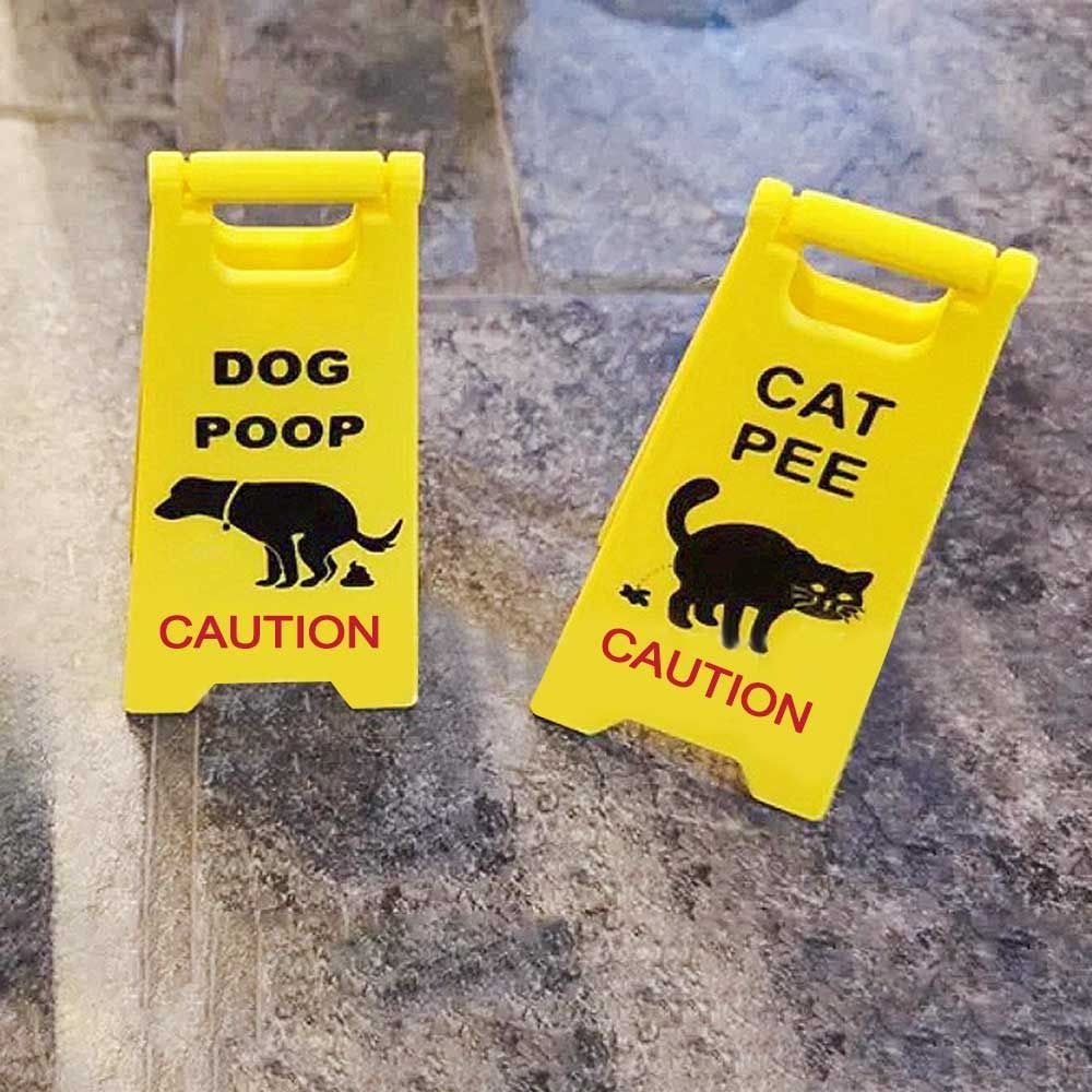 Mini Cat Pee Signs ABS Floor Dirty Warning Sign Funny Dog Poop Sign  Humorous Cat Decor