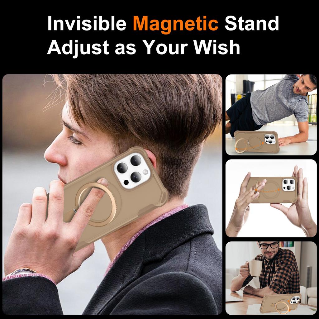 For iPhone 15 Pro Max Case Compatible with MagSafe Kickstand TPU+PC Shockproof Phone Back Cover