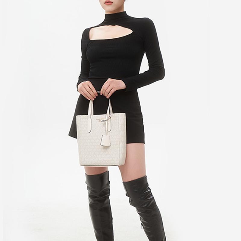 New MICHAEL KORS Sinclair Textile, Leather Tote Bag, Shopping Bag, Handbag Small Women's Beige 30T2G5ST0I-270