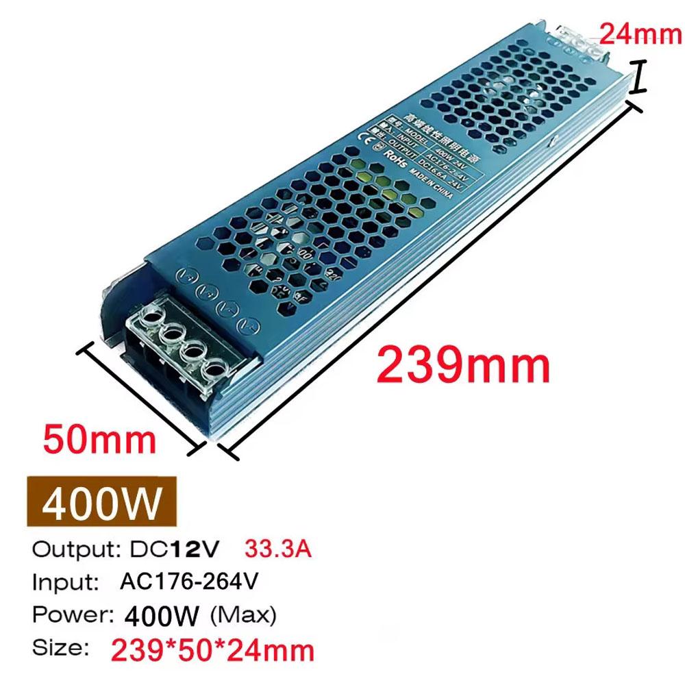 60 Вт 100 Вт 200 Вт 300 Вт 400 Вт DC 12 В/24 В Ультратонкий Адаптер Питания Драйвер Светодиодной Ленты Выключатель Лампа 5A 12A Трансформатор Освещения