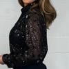 Женская рубашка с воротником из пайеток, рубашка с длинным рукавом и пуговицами, блестящая свободная блузка, топ для вечеринок, клубов, баров, повседневной носки