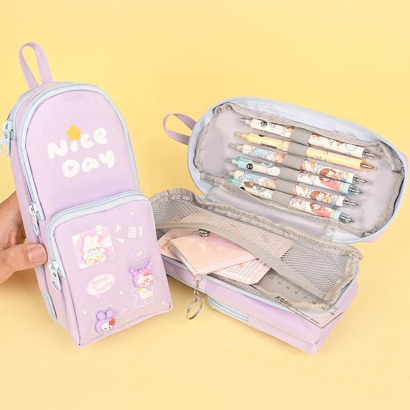 Креативный милый пенал для девочек, сумка-карандаш с мультяшным животным и кроликом для студентов, портативная холщовая сумка для канцелярских принадлежностей большой емкости