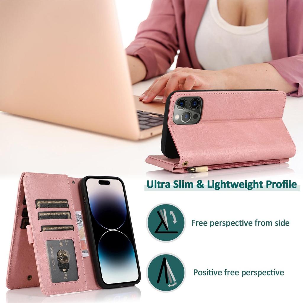 Кошелек на молнии с магнитным кожаным флип-чехол на 8 карт для iPhone 15 14 13 12 11 Pro Max XS MAX XR/Samsung S23 S22 S21 Ultra Plus S21FE A14 A54 A13 A53 A52