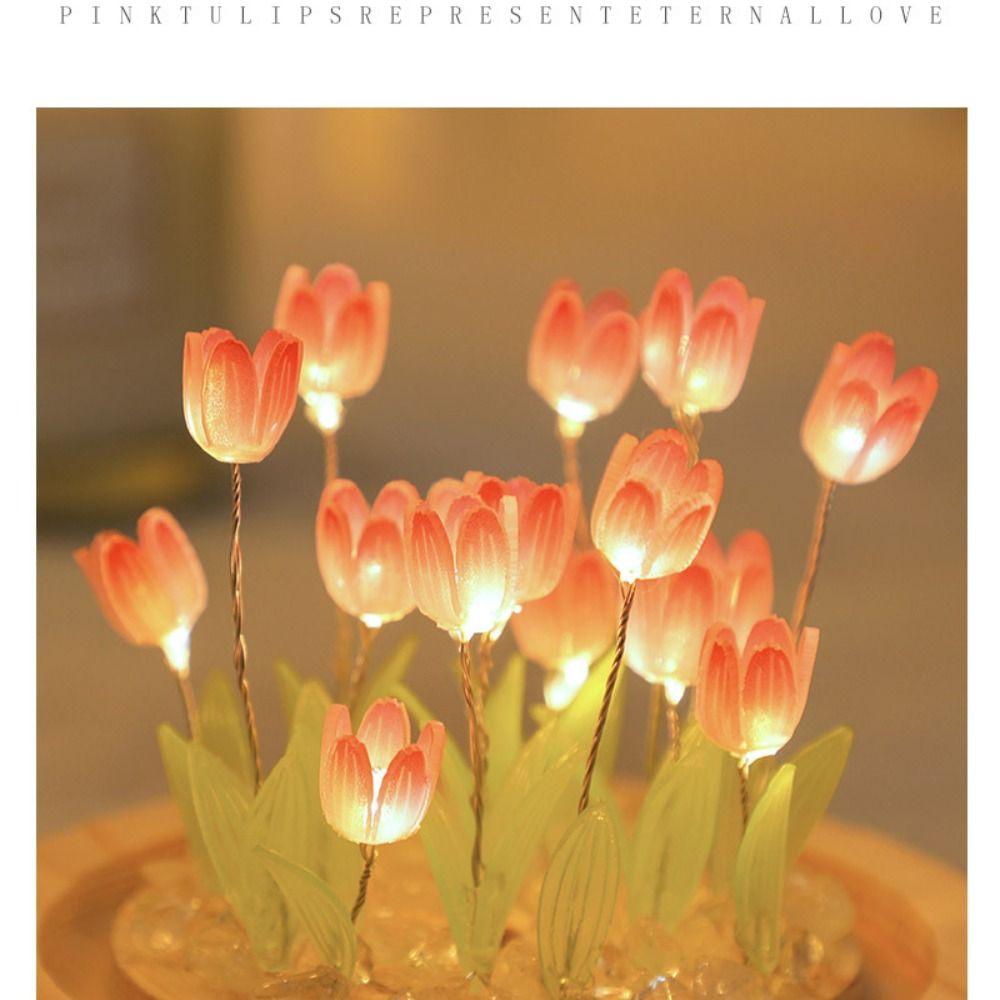 Multicolor Tulip Night Light Glass Plastic Luminous Table Lamp Valentine's Day Gift