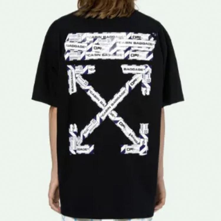 Off-White Футболка Airport Tape Oversize, черная/многоцветная, мужские топы OMAA038S201850031088