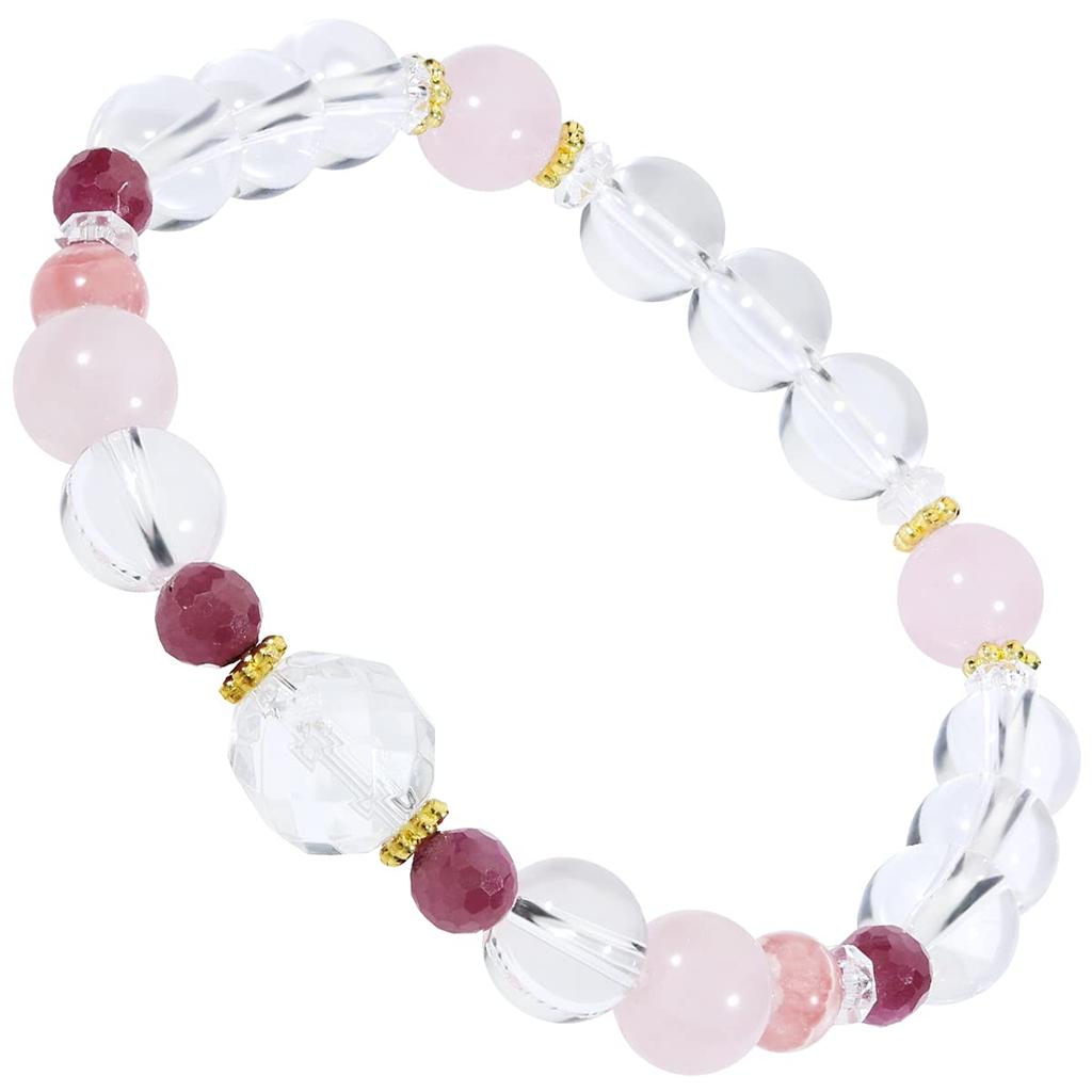 [Shinjuku Gin No Kura] July Birthstone Ruby Bracelet for Women, Natural Power Stones, Cut Ruby, Rose Quartz, Inca Rose, and Pink Crystal