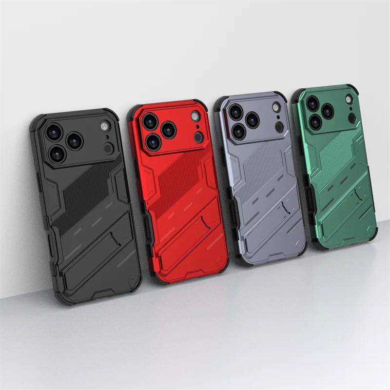 Для чехла iPhone 17 Pro Чехол для iPhone 17 16 15 Pro Funda Coque Armor Противоударный Держатель-подставка Жесткий ПК Задний Бампер iPhone 17 Pro Max