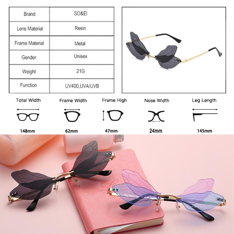 Солнцезащитные очки-бабочки без оправы, солнцезащитные очки с крыльями стрекозы, женские винтажные прозрачные очки с океаническими линзами, мужские розовые солнцезащитные очки, оттенки