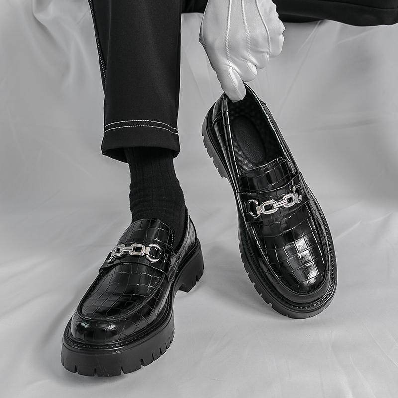 Модный совершенно новый мужской крокодиловая кожа Удобная толстая подошва Противоскользящие туфли дерби Весна Новые мужские деловые повседневные кожаные туфли