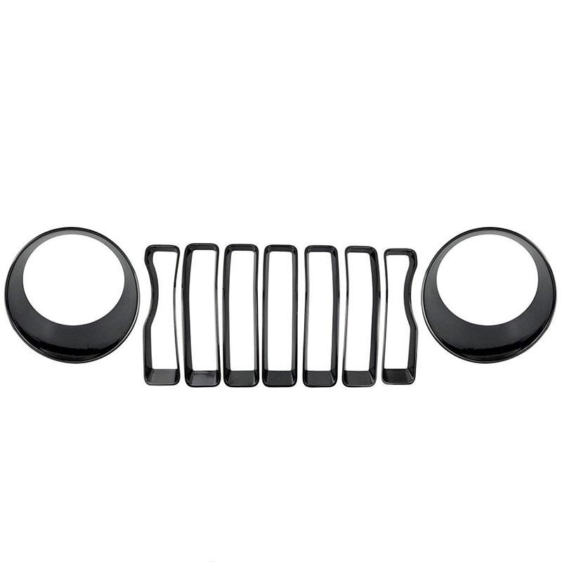 ABS глянцевая черная передняя сетчатая решетка + накладка на фару для Jeep Wrangler JL 2018, аксессуары