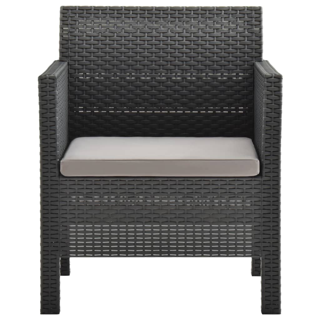 vidaXL 3-tlg. Garten-Lounge-Set mit Kissen PP Rattan Anthrazit