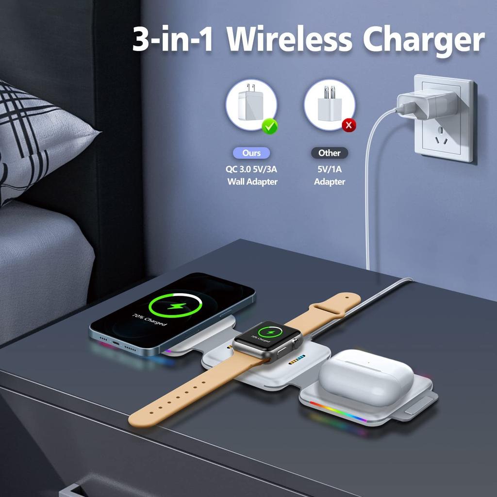 Портативное магнитное беспроводное зарядное устройство 3 в 1, складное для iPhone 14, 13, 12 Pro, 11, XS, 8, Airpods Pro, 3, Apple Watch, 7, SE, 6, 5, быстрые зарядные устройства