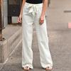 Women Pants Autumn Casual Solid Elastic Waist Straight Trousers Loose Long Pants