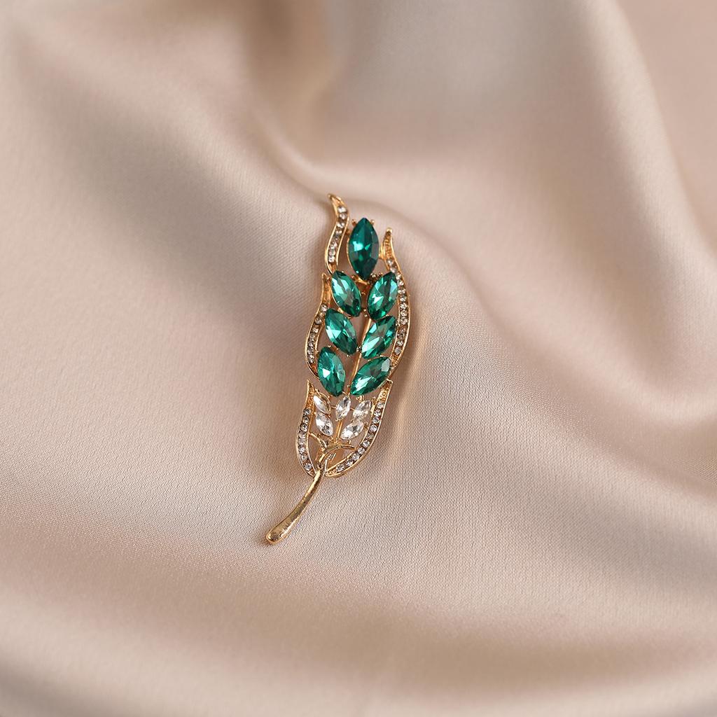 Green Wheat Ears Elegant and Refined Brooch High-end and Light Luxury Design Accessory Coat Overcoat Corsage and Niche Brooch
