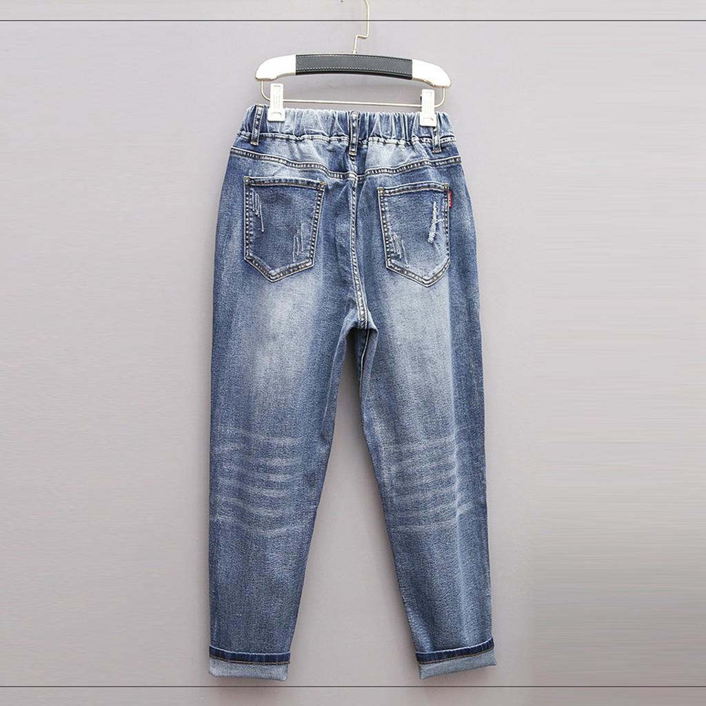 Женские брюки большого размера, эластичные джинсы, свободные полуэластичные брюки