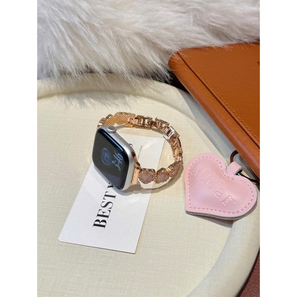 Heart Copper Zircon Shell Metal Strap For Apple Watch Ultra 49/46/45/44/42/41/40/38mm, Fashion Metal Bracelet Wristband Series 10 9 8 7 6 5 4 3 2 1 SE