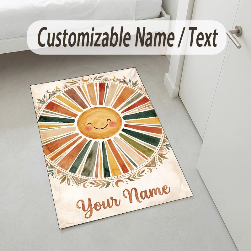 Sunshine Smiles Theme Soft Crystal Velvet Rug Custom Name & Text Print Non Slip Floor Rug for Bedroom Living Room