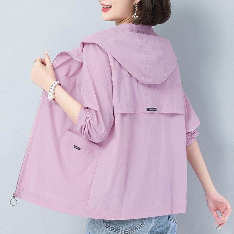 Женская куртка больших размеров, летняя короткая повседневная куртка с капюшоном, ветрозащитная куртка для активного отдыха
