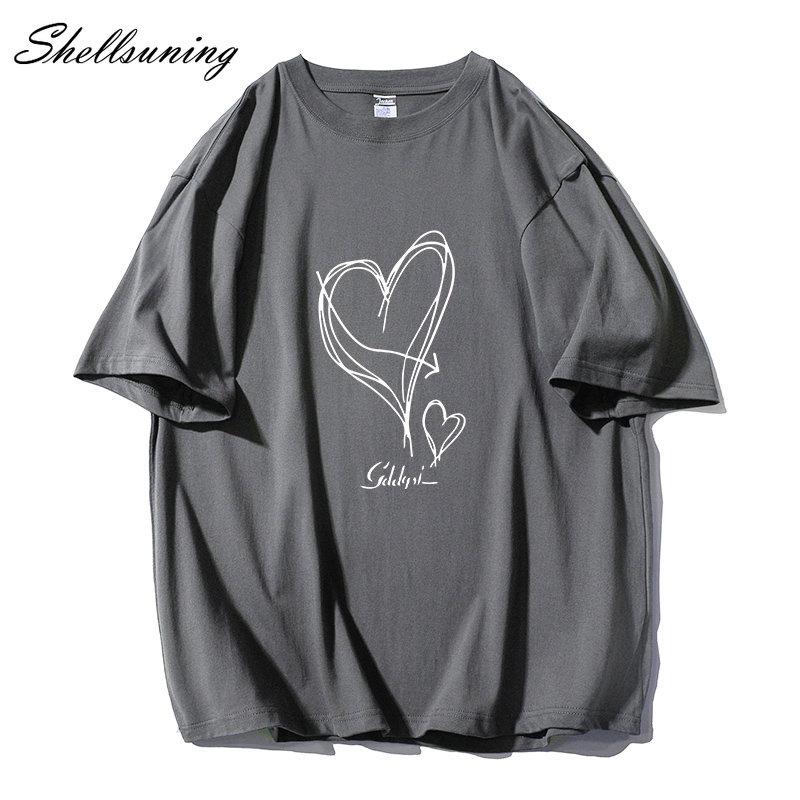 Shellsuning Kawaii футболки с принтом в виде сердца женские летние простые свободные футболки с круглым вырезом повседневные хлопковые женские топы на мягкой основе