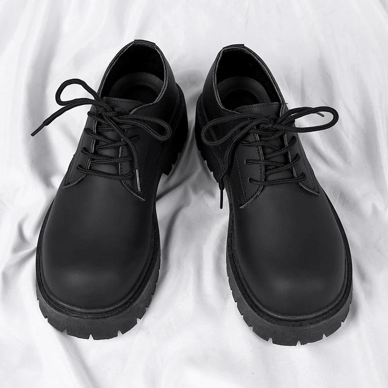 Мужские туфли дерби для большой головы, сеньорский стиль, круглый носок, толстая подошва, увеличивающие рост, кожаные туфли, нескользящие, износостойкие, для улицы