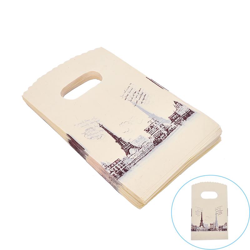 100Pcs/Lot Pink Eiffel Tower Packaging Bags Plastic Shopping Bags With Handle,
