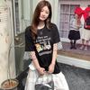 Футболка большого размера из чистого хлопка высокого качества, летняя футболка с забавным мультяшным принтом, женская одежда, футболка Harajuku Oversize Mesh splicing, черная, топы Y2k