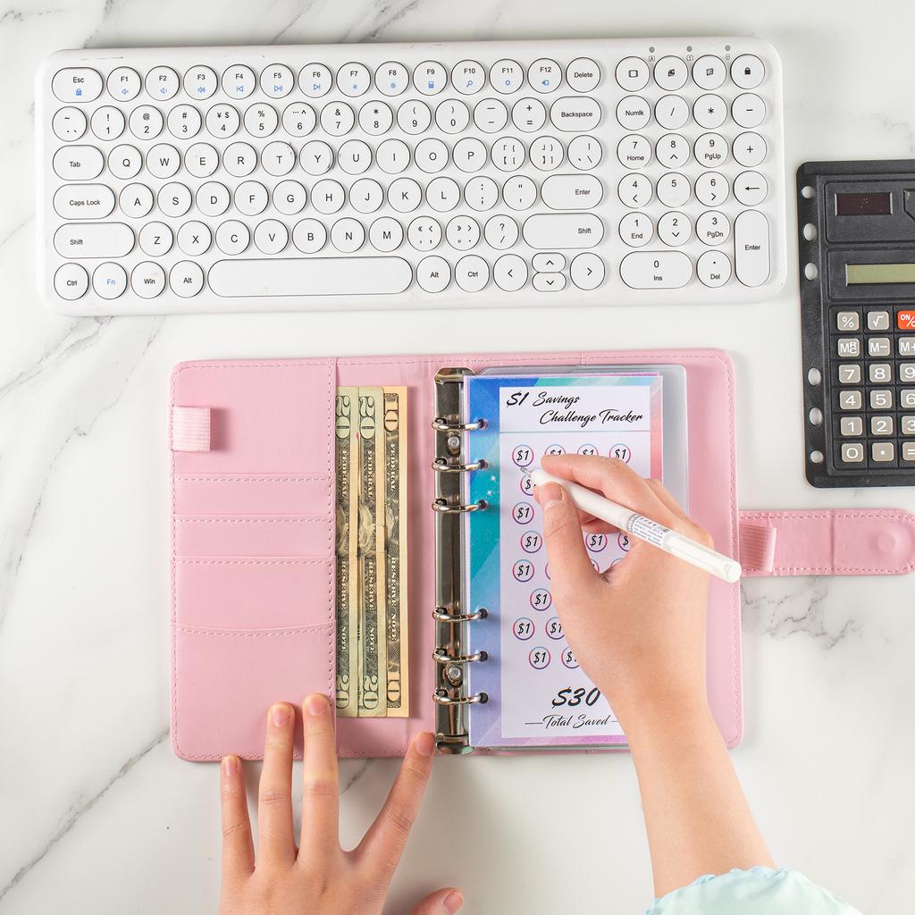 A6 Macarone Money Saving Challenge with 8Pcs Loose-Leaf Binder Budget Binder with Cash Envelopes Money Organizer System