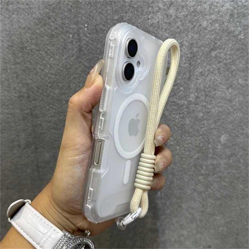 Роскошный Матовый Чехол-Броня С MagSafe Для Телефона Для iPhone 17 11 14 12 13 15 16 Pro Max Разноцветный Ремешок-Шнурок Ударопрочный Чехол