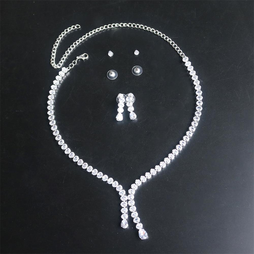 Fashion Bright Diamond Necklace Women'S Fashion Temperament Earrings Set Jewelry Niche Simple Two-Piece Set