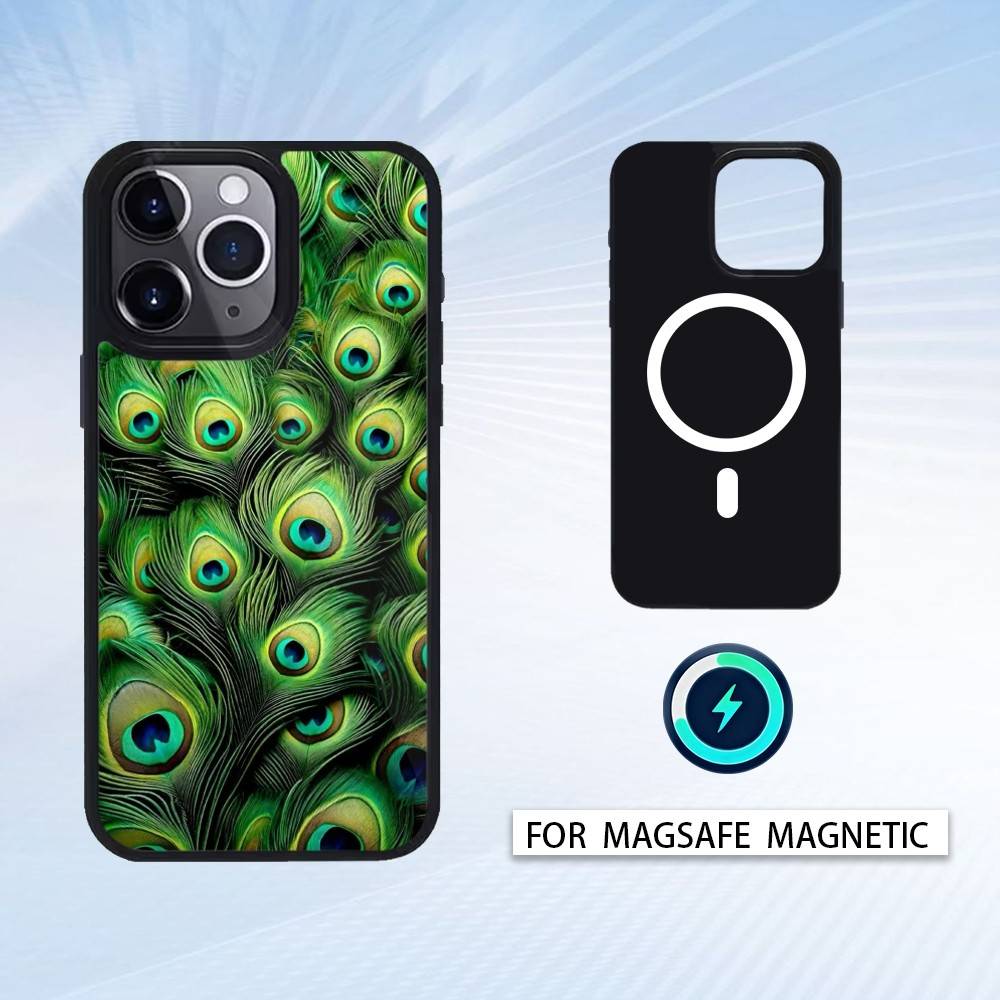Peacock Phone Case For iPhone 17,16,15,14,13,12,Pro,Max For Magsafe Magnetic Wireless Charging