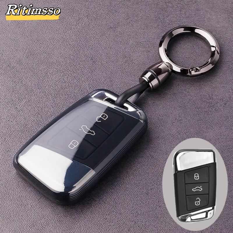 New Transparent TPU Car Key Case Cover Bag for VW Volkseagen Passat B8 Magotan for Skoda Superb A7 Kodiaq Seat Shell Fob
