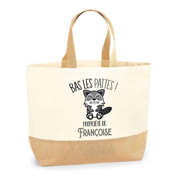 Sac cabas - PLANETEE - Françoise Bas les pattes Raton laveur - Jute naturel - Imprimé en France - Anses solides