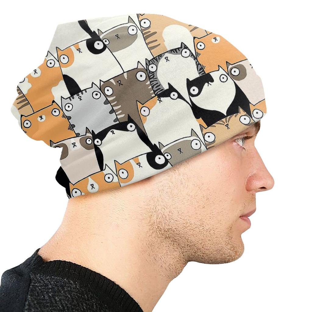 Staring Cats Animal Meme Unisex Bonnet Winter Windproof Double Layer Thin Hats For Unisex Women
