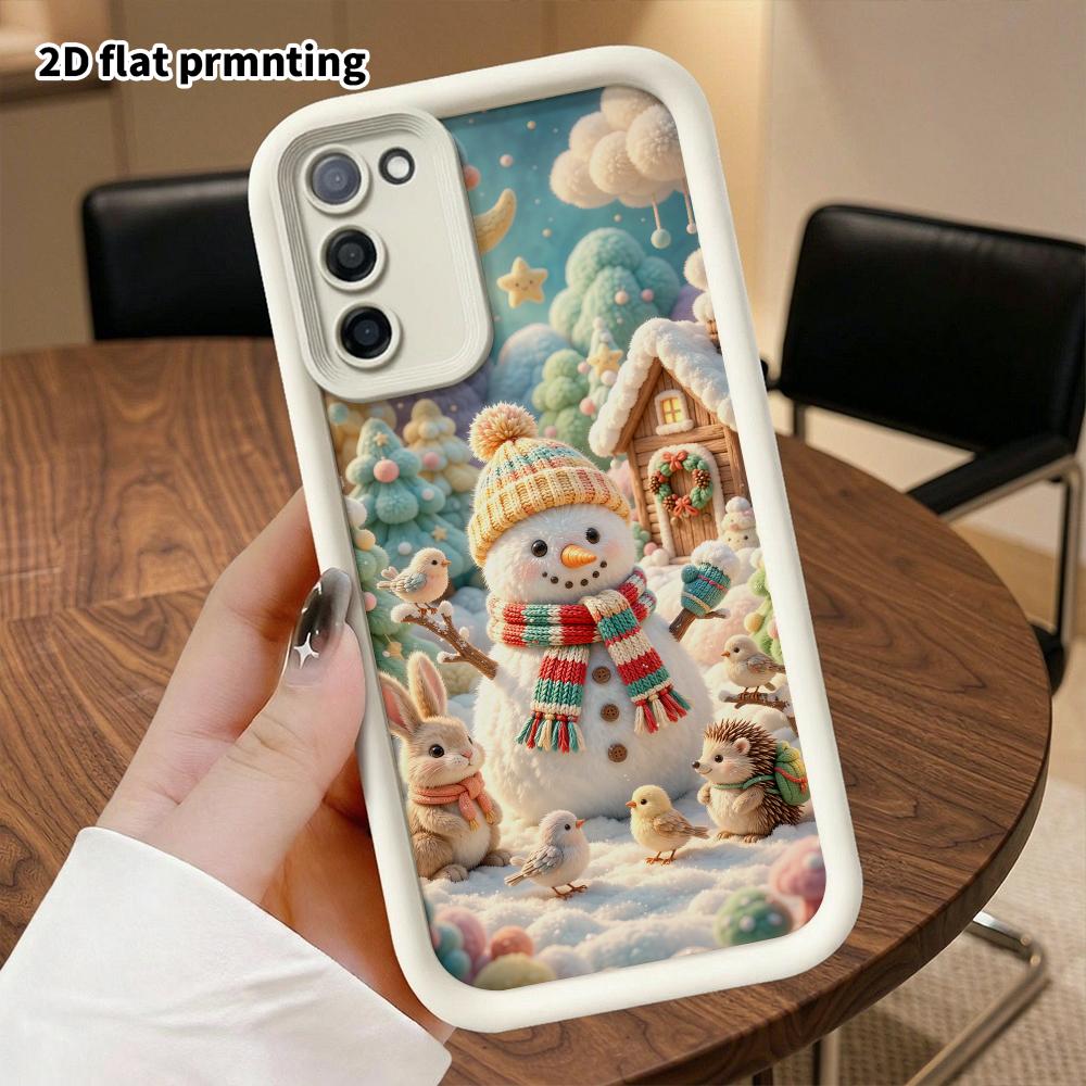 Чехол для телефона: 2D плоский дизайн, подходящий для защитного чехла Samsung Galaxy A34 A35 M05 M06 S20 S22 S21 FE Plus 5G, снеговик в лесу, идеальный рождественский и H