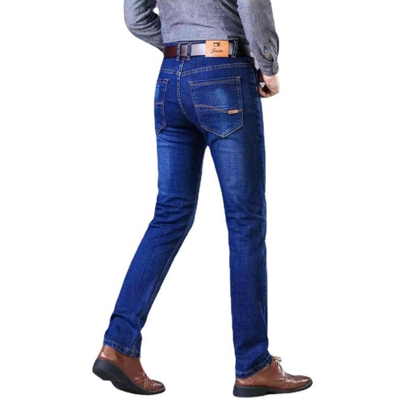 Четырехсезонные носимые новые тонкие мужские повседневные универсальные деловые свободные прямые джинсы