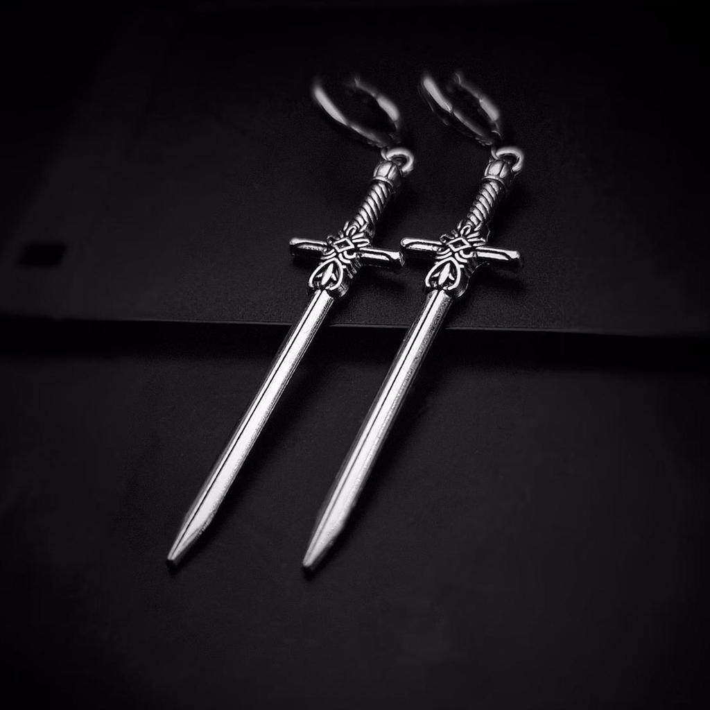 Elegant Silver Swords Earrings Symbolizing Strength Ear Hooks for Stylish Women Unisex Ear Accessories Party Jewelry