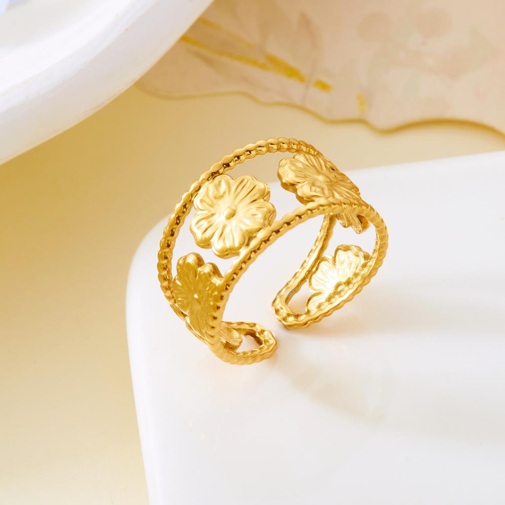 Vintage Gold Color Starfish Shell Rings for Women Stainless Steel Ocean Series Flower Stars Whale Adjustable Finger Ring Jewelry