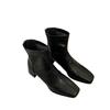 2025 Autumn and Winter New Retro Medium Boots Thick Heel Elastic Single Boots Square Head Thin Boots Women's Short Boots Genuine Leather Boots Women