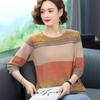 Striped Sweater Knitted Pullover Thin Round Neck Long Sleeves Women's Top Casual Undershirt Commute Spring Autumn