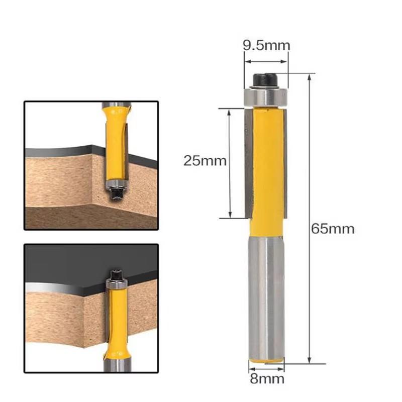 8mm Shank Lengthened Trimming Cutter Belt Bearing Straight Cutter Trimming Router Bit Slotting Burr Cutter Head Trimming Cutter