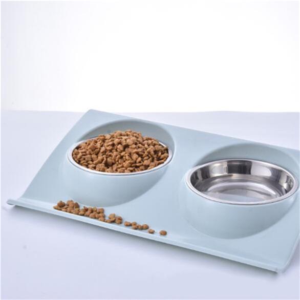Pet Food Bowl Pet Dog Bowl Cat Bowl Stainless Steel Z Double Bowl Pink Blue Green
