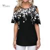 Женская сексуальная футболка с коротким рукавом с круглым вырезом и цветочным принтом, свободная футболка с открытыми плечами