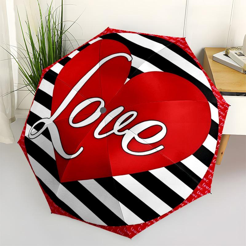 1pc Love Heart Print Automatic Opening and Closing Folding Umbrella with 8 Iron Ribs - Portable, Foldable for Travel yy251124139