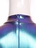 Womens Metallic Shiny Bodysuit Mock Neck Short Sleeve Back Hidden Zipper Bodycon Leotard