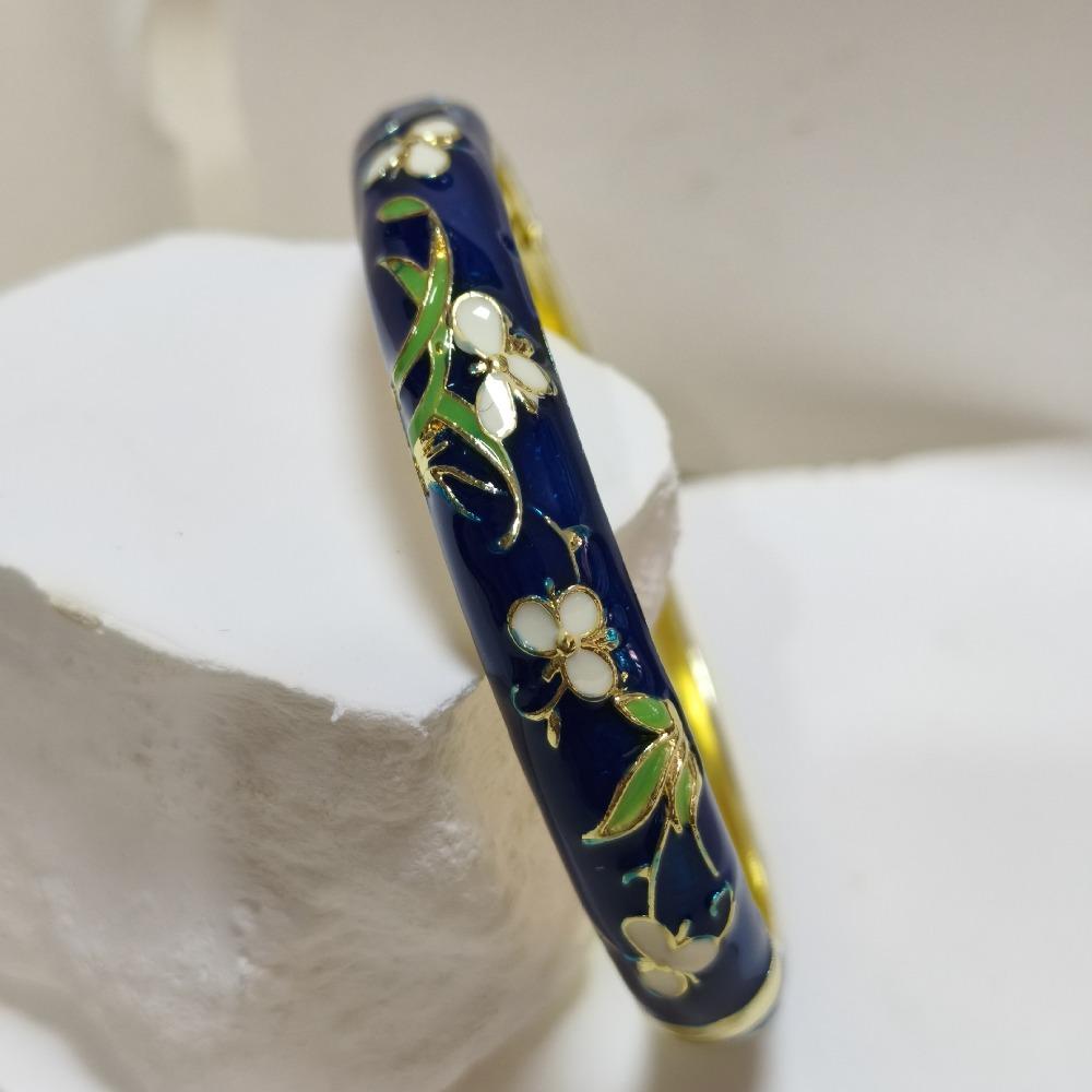 Extra Width Enamel Bangle 1cm Colorful Enamel Bangle Five Leaves Enamel Bracelet Souvenir Gift