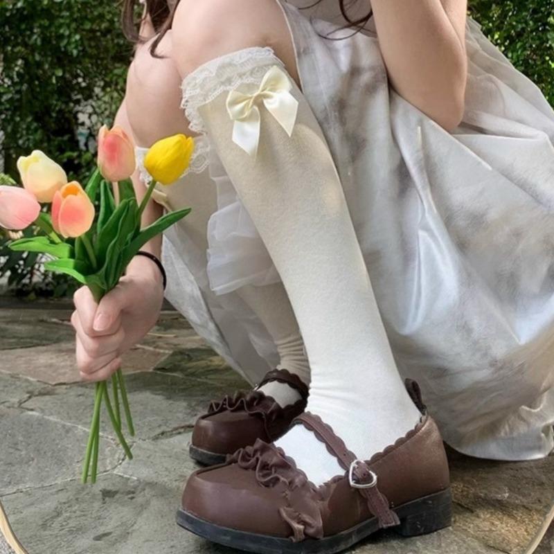 Ladies Spring and Autumn Everything with Sweet Lovely Lace Lace Bow Calf Socks