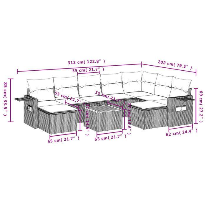 VidaXL Salon de Jardin avec Coussins 10 pcs, Canapés de Terrasse, Ensemble de Meubles de Patio, Mobilier d'Extérieur, Beige 3257178