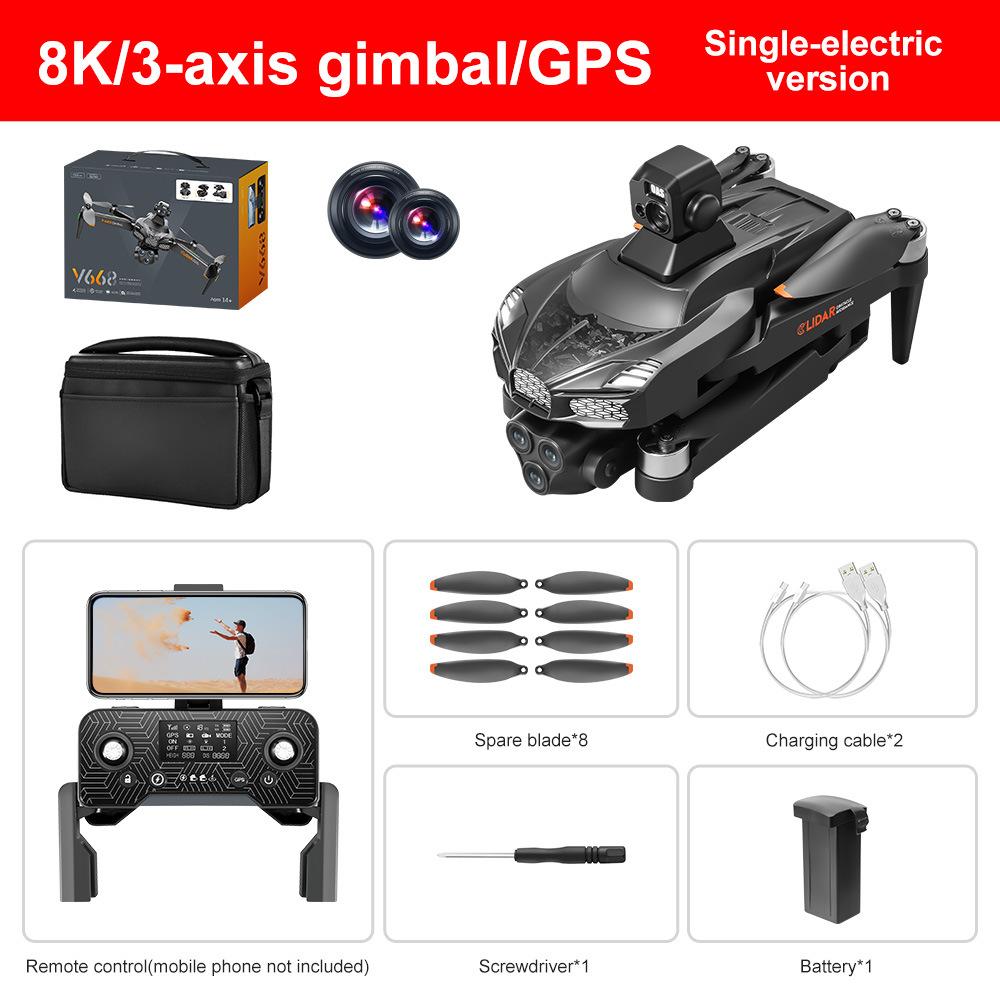 New V668 GPS Drone 8K Professional 3-Axis PTZ HD Three Camera 5G WIFI FPV Dron 360° Intelligent Obstacle Avoidance Brushless Motor RC Quadcopter Toys