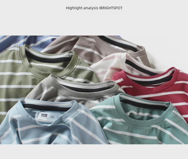 Летние детские свободные полосатые футболки с коротким рукавом