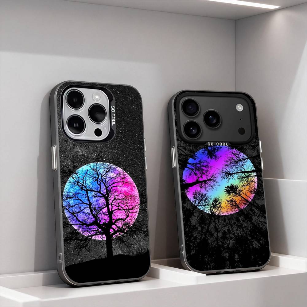 Moon Galaxy Universe Phone Case For iPhone 11,12,13,14,15,16,17,Pro,Max,Plus,E,Air,Mini IMD Matte Black